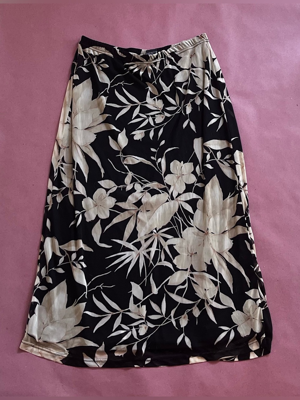 George Black Maxi Skirt with Cream Floral Print